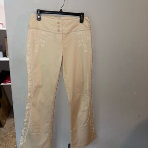 Cache Elegant Cream Embroidered Women's Pantsuit